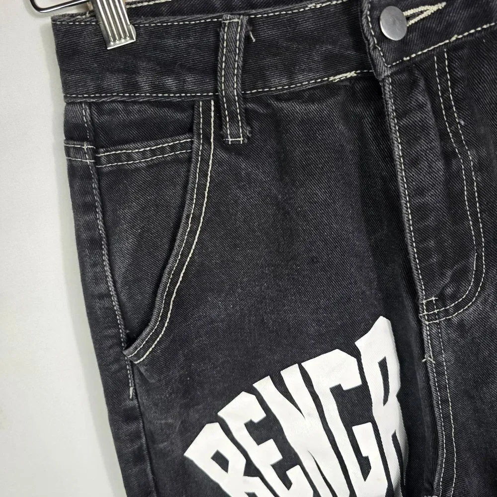 Mauv Studio Black Star Letter Graphic Cargo Jeans Size S